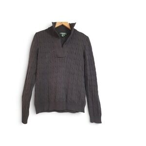 Lauren Ralph Lauren Petite Cable Knit Shawl Collar Sweater Charcoal Grey P/M